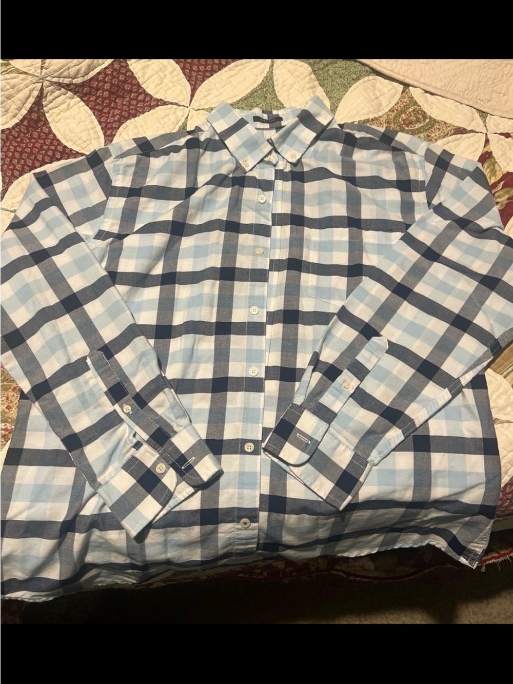 St. John's Bay Light Blue and Navy Check Button-Down Shirt